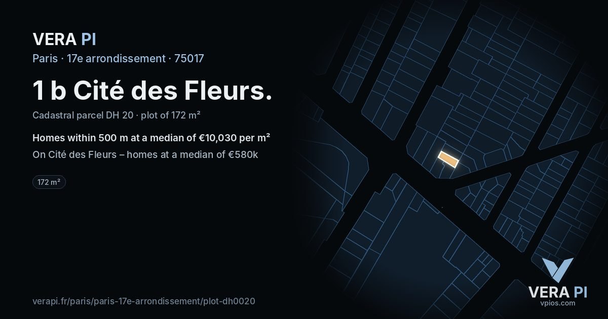 1 b Cité des Fleurs, 17e arrondissement at night – the plot lit, the parcels around coloured by the prices near them