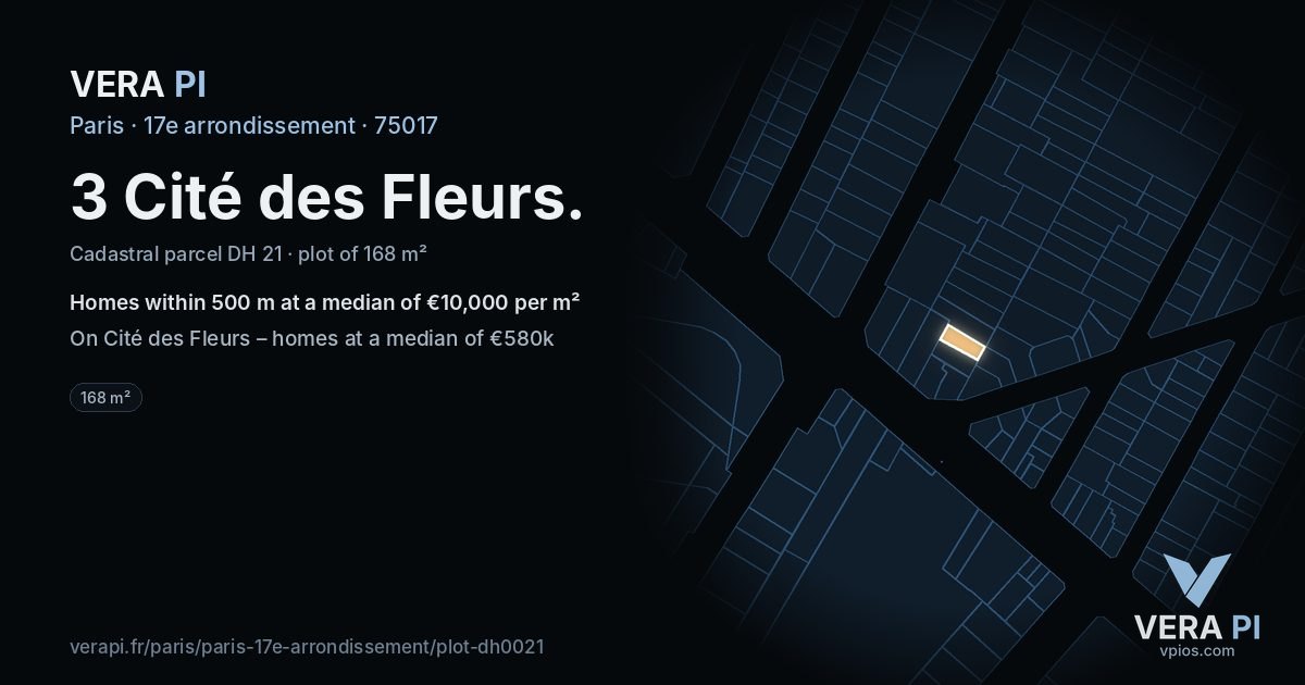 3 Cité des Fleurs, 17e arrondissement at night – the plot lit, the parcels around coloured by the prices near them