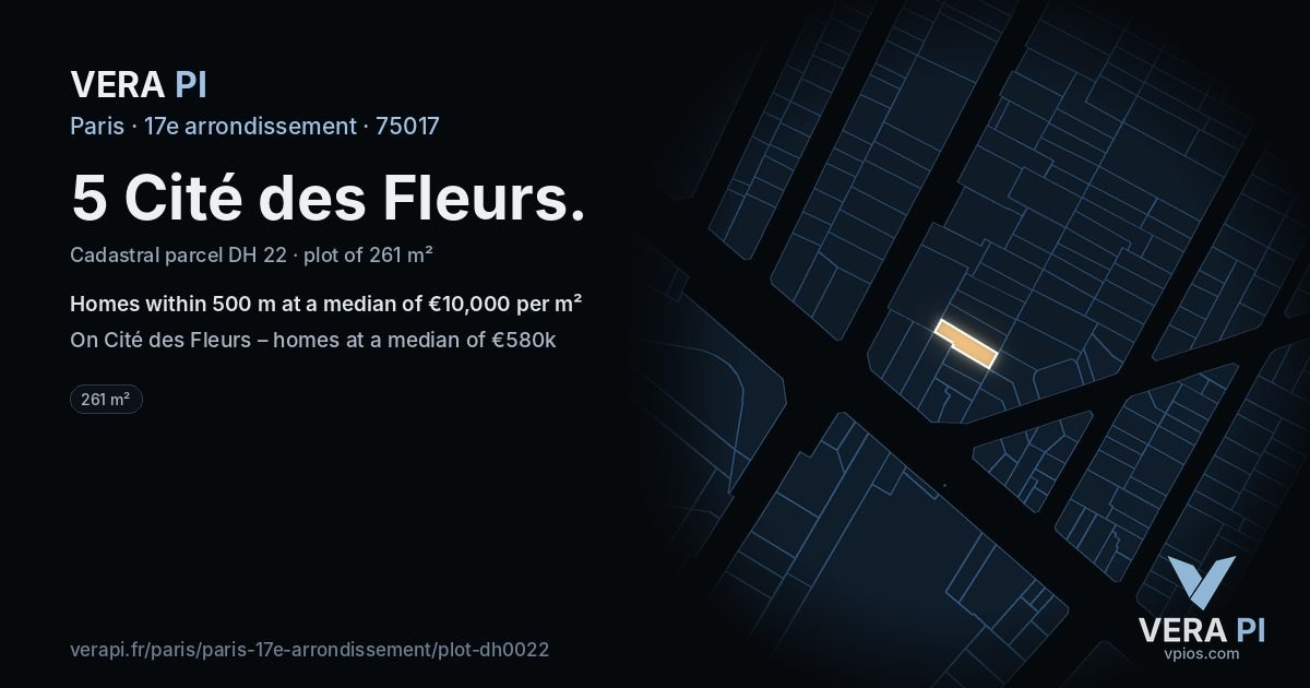 5 Cité des Fleurs, 17e arrondissement at night – the plot lit, the parcels around coloured by the prices near them