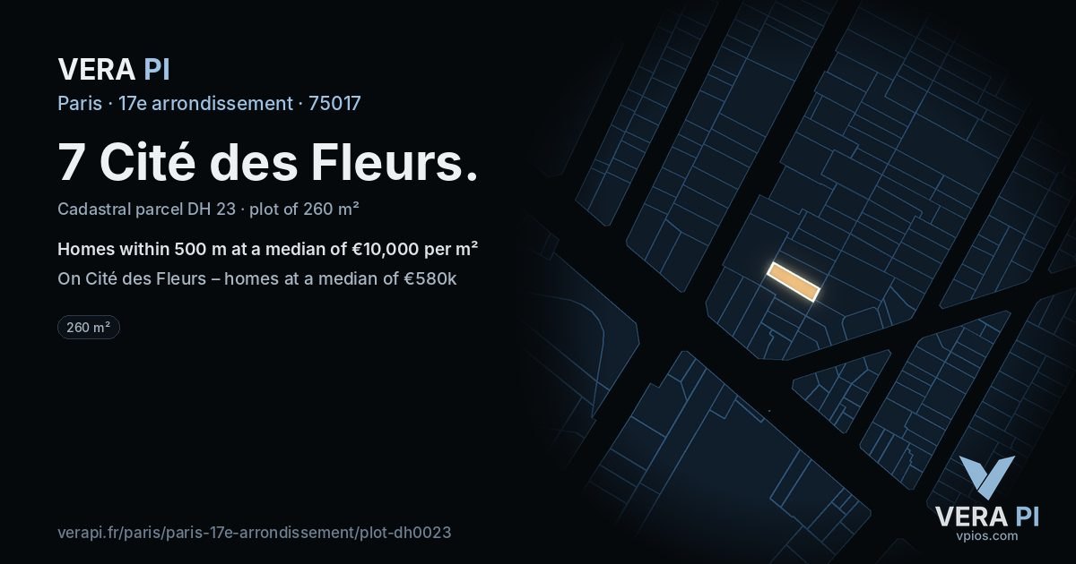 7 Cité des Fleurs, 17e arrondissement at night – the plot lit, the parcels around coloured by the prices near them