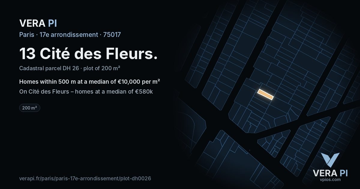 13 Cité des Fleurs, 17e arrondissement at night – the plot lit, the parcels around coloured by the prices near them