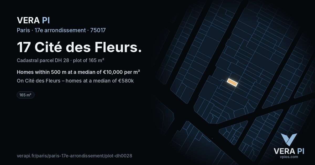 17 Cité des Fleurs, 17e arrondissement at night – the plot lit, the parcels around coloured by the prices near them