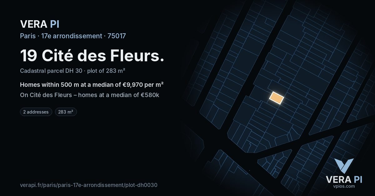 19 Cité des Fleurs, 17e arrondissement at night – the plot lit, the parcels around coloured by the prices near them