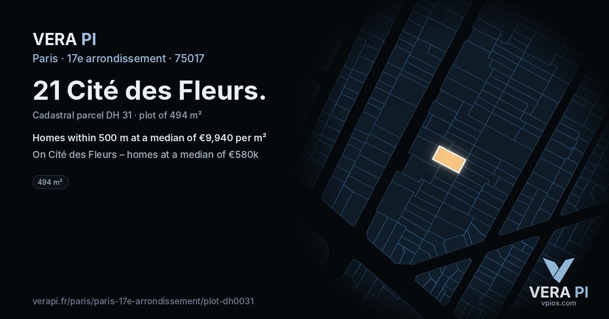 21 Cité des Fleurs, 17e arrondissement at night – the plot lit, the parcels around coloured by the prices near them