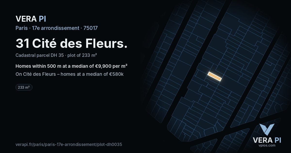 31 Cité des Fleurs, 17e arrondissement at night – the plot lit, the parcels around coloured by the prices near them