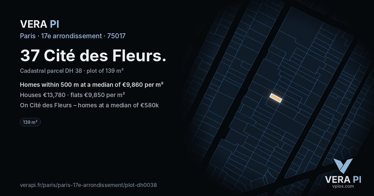 37 Cité des Fleurs, 17e arrondissement at night – the plot lit, the parcels around coloured by the prices near them