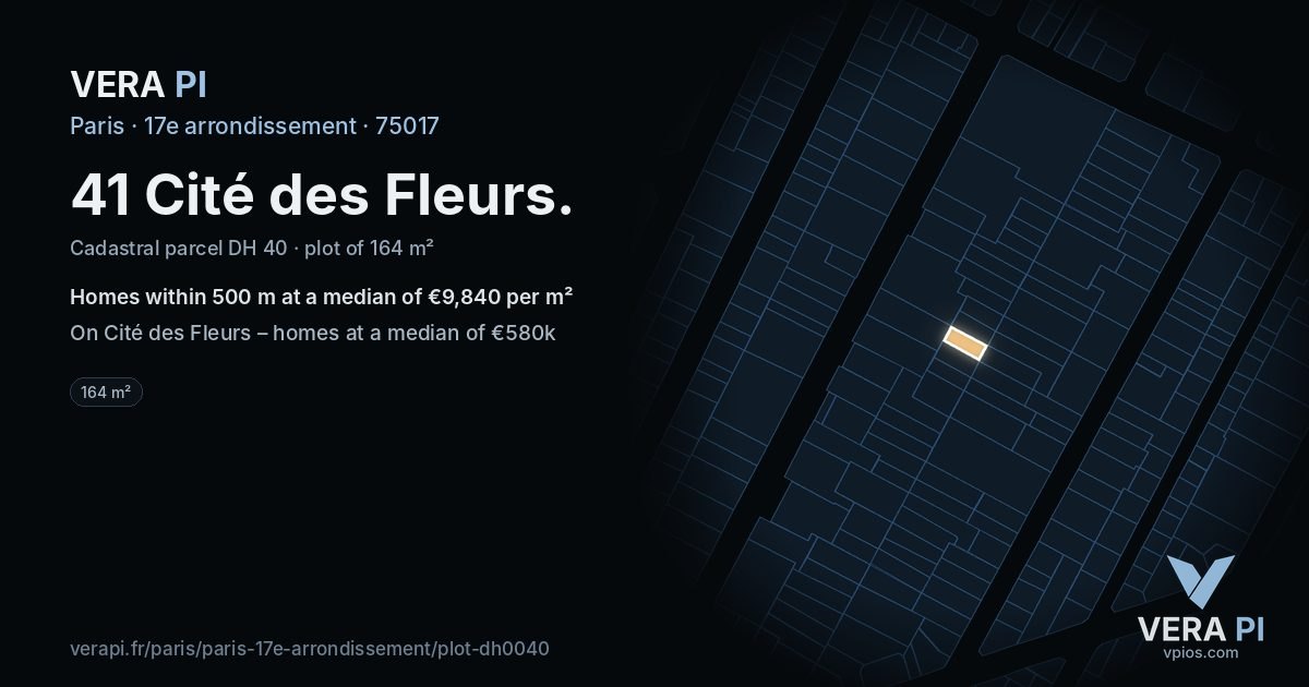 41 Cité des Fleurs, 17e arrondissement at night – the plot lit, the parcels around coloured by the prices near them