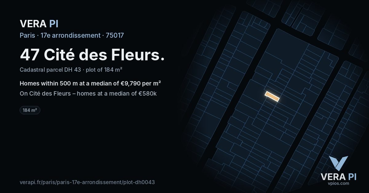 47 Cité des Fleurs, 17e arrondissement at night – the plot lit, the parcels around coloured by the prices near them