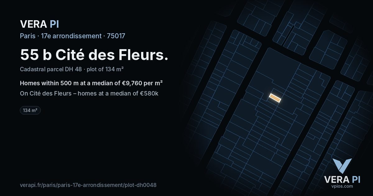 55 b Cité des Fleurs, 17e arrondissement at night – the plot lit, the parcels around coloured by the prices near them