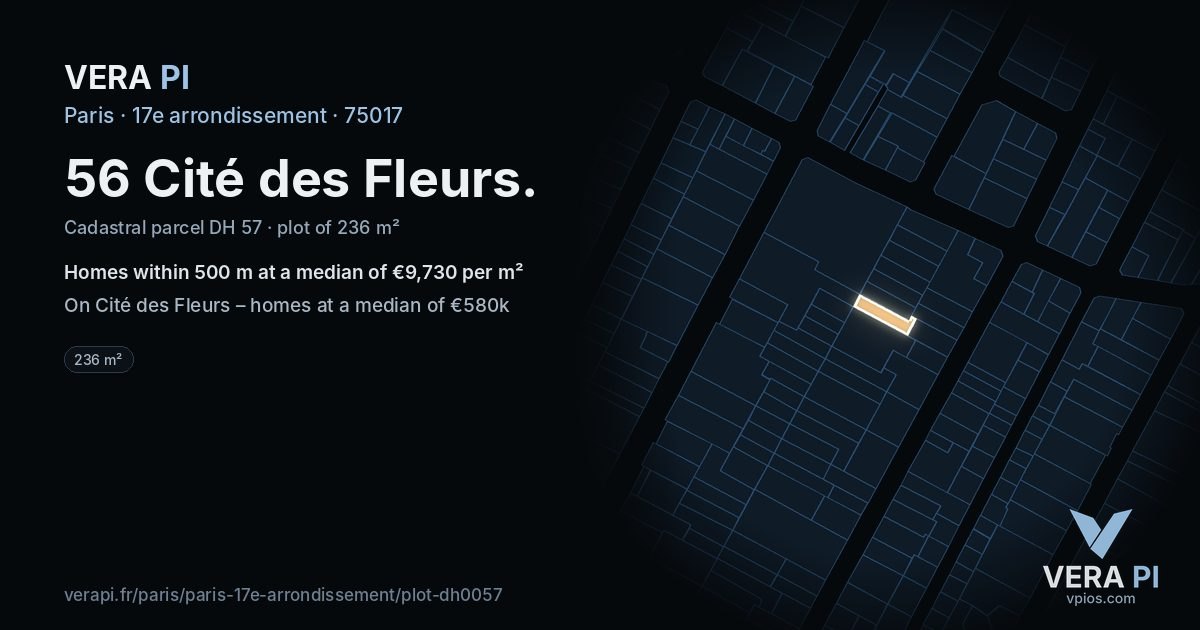 56 Cité des Fleurs, 17e arrondissement at night – the plot lit, the parcels around coloured by the prices near them