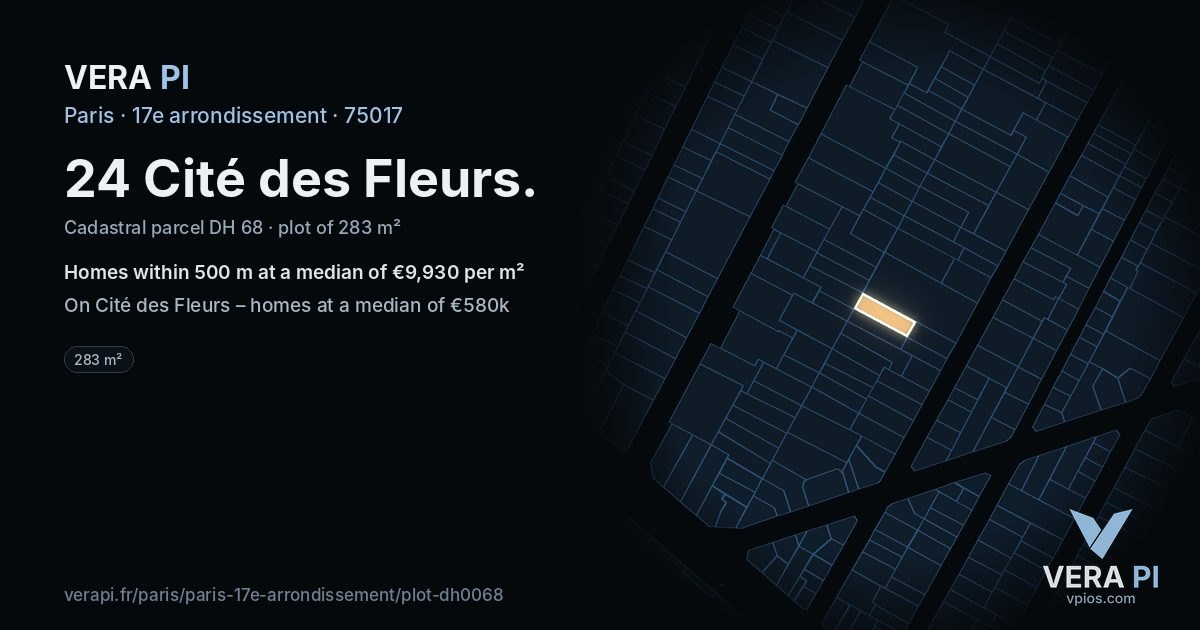24 Cité des Fleurs, 17e arrondissement at night – the plot lit, the parcels around coloured by the prices near them
