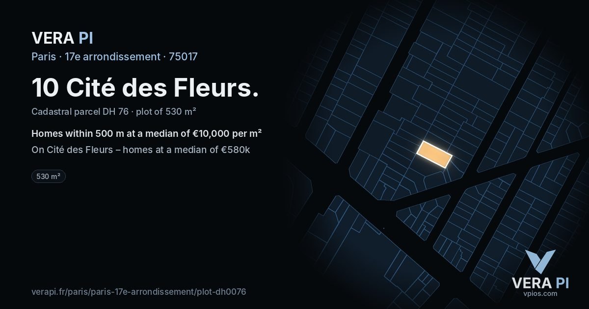 10 Cité des Fleurs, 17e arrondissement at night – the plot lit, the parcels around coloured by the prices near them