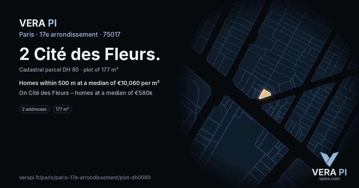 2 Cité des Fleurs, 17e arrondissement at night – the plot lit, the parcels around coloured by the prices near them
