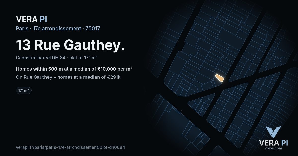 13 Rue Gauthey, 17e arrondissement at night – the plot lit, the parcels around coloured by the prices near them