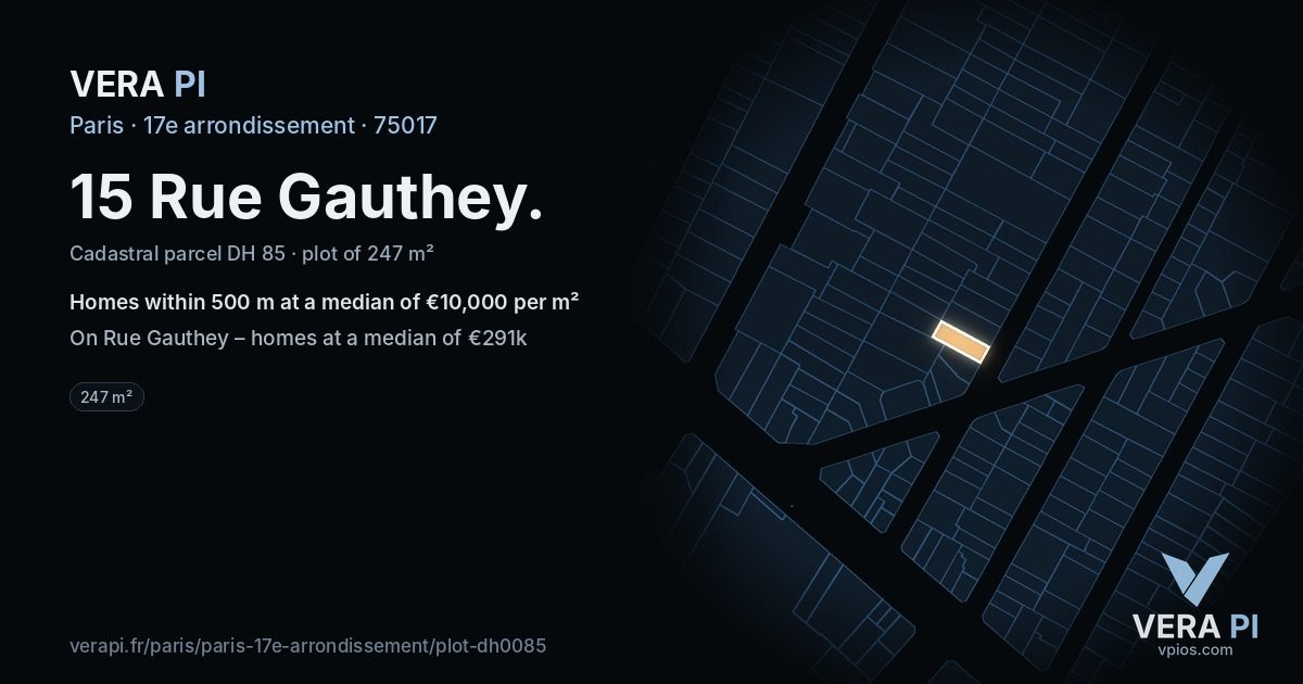 15 Rue Gauthey, 17e arrondissement at night – the plot lit, the parcels around coloured by the prices near them