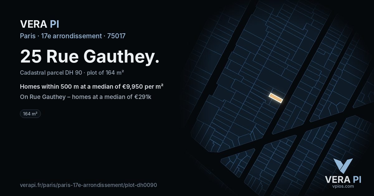 25 Rue Gauthey, 17e arrondissement at night – the plot lit, the parcels around coloured by the prices near them