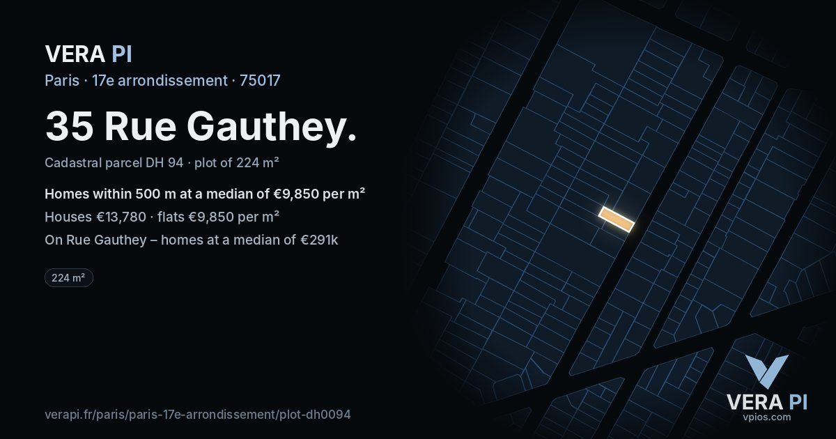35 Rue Gauthey, 17e arrondissement at night – the plot lit, the parcels around coloured by the prices near them