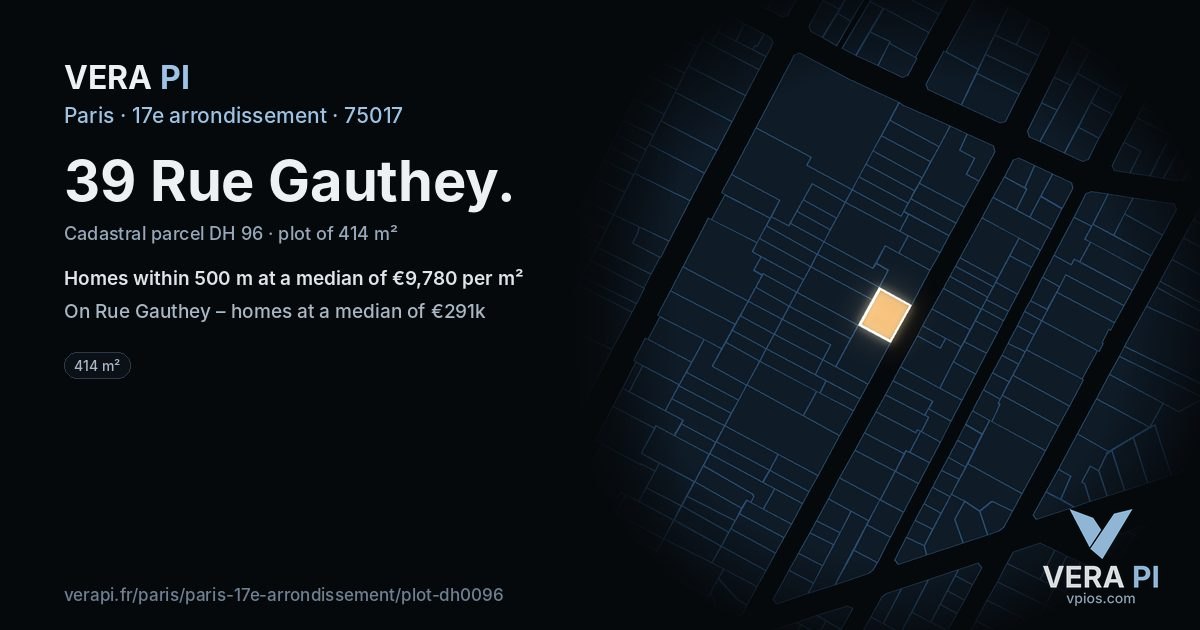 39 Rue Gauthey, 17e arrondissement at night – the plot lit, the parcels around coloured by the prices near them