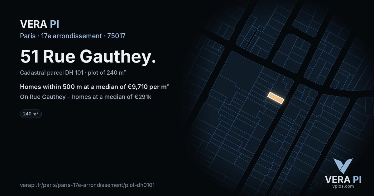 51 Rue Gauthey, 17e arrondissement at night – the plot lit, the parcels around coloured by the prices near them