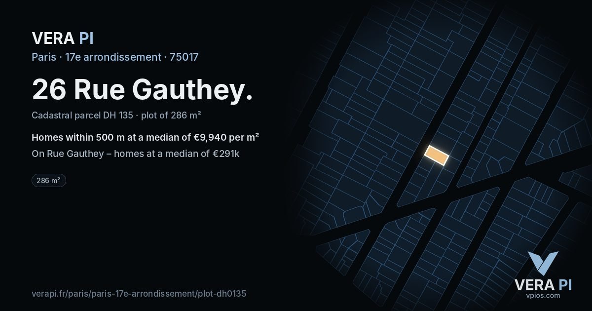 26 Rue Gauthey, 17e arrondissement at night – the plot lit, the parcels around coloured by the prices near them