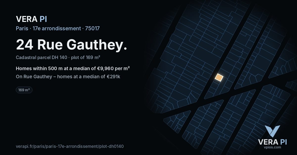 24 Rue Gauthey, 17e arrondissement at night – the plot lit, the parcels around coloured by the prices near them