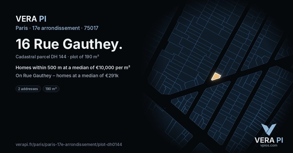16 Rue Gauthey, 17e arrondissement at night – the plot lit, the parcels around coloured by the prices near them