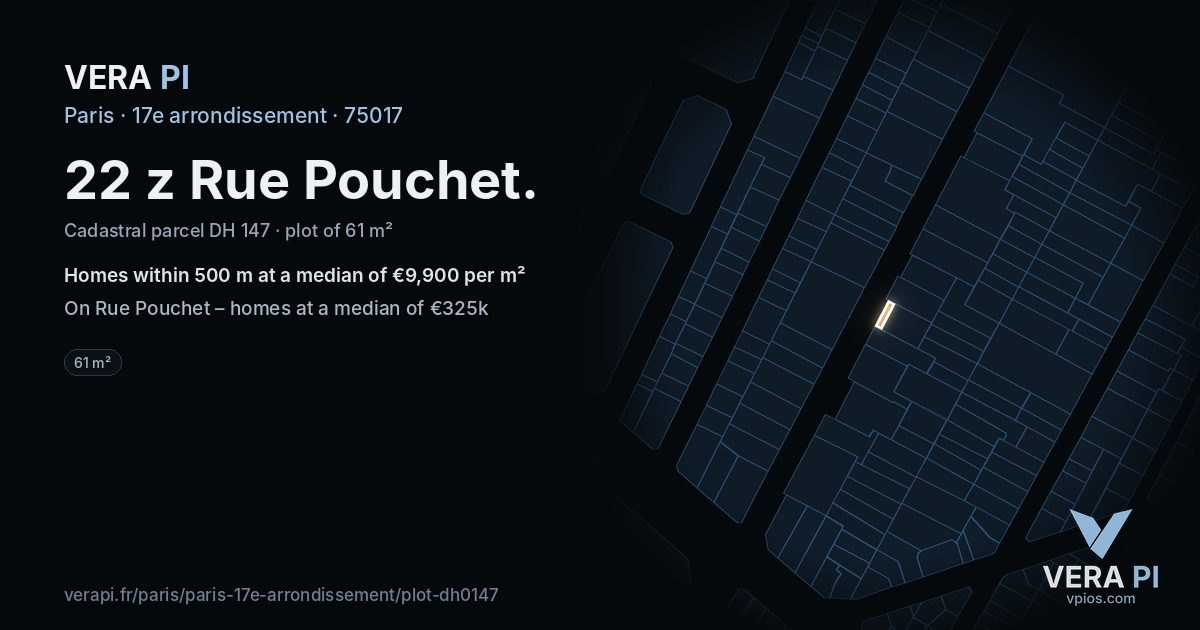 22 z Rue Pouchet, 17e arrondissement at night – the plot lit, the parcels around coloured by the prices near them