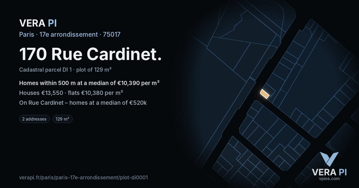 170 Rue Cardinet, 17e arrondissement at night – the plot lit, the parcels around coloured by the prices near them