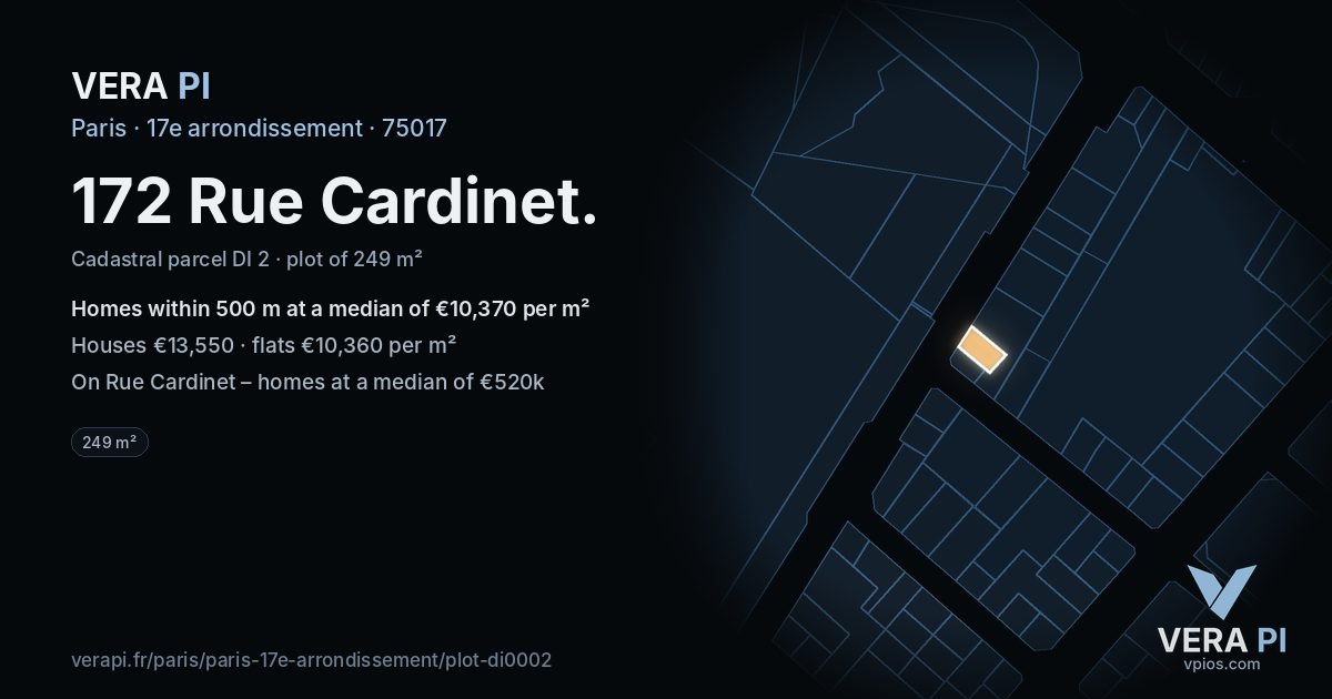 172 Rue Cardinet, 17e arrondissement at night – the plot lit, the parcels around coloured by the prices near them