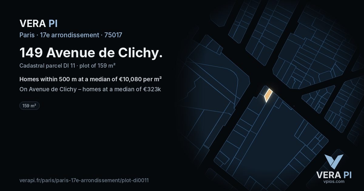 149 Avenue de Clichy, 17e arrondissement at night – the plot lit, the parcels around coloured by the prices near them