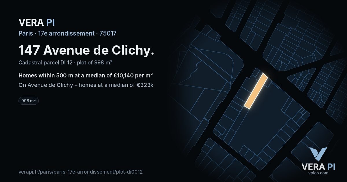 147 Avenue de Clichy, 17e arrondissement at night – the plot lit, the parcels around coloured by the prices near them
