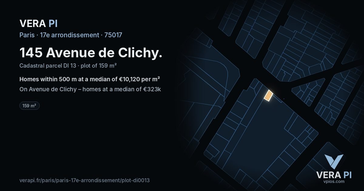 145 Avenue de Clichy, 17e arrondissement at night – the plot lit, the parcels around coloured by the prices near them