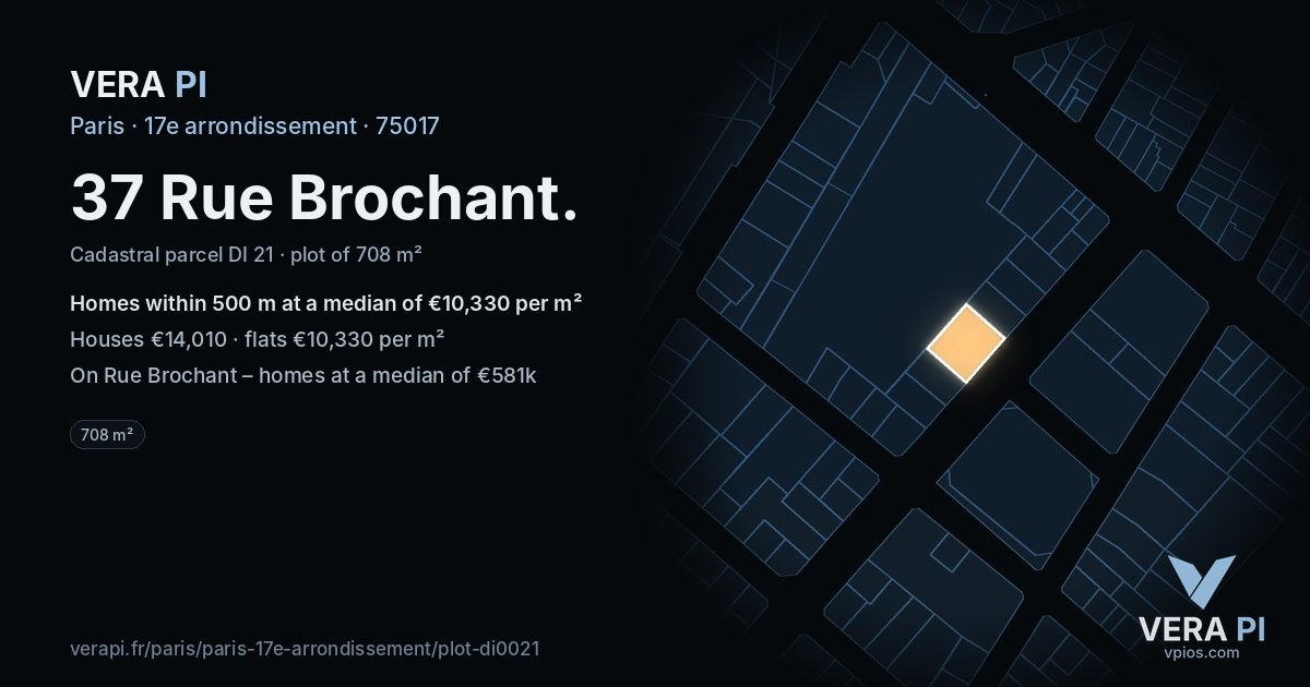 37 Rue Brochant, 17e arrondissement at night – the plot lit, the parcels around coloured by the prices near them