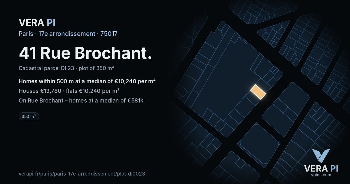41 Rue Brochant, 17e arrondissement at night – the plot lit, the parcels around coloured by the prices near them