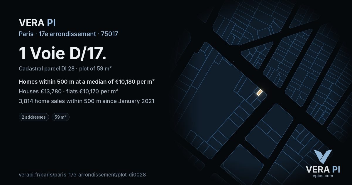 1 Voie D/17, 17e arrondissement at night – the plot lit, the parcels around coloured by the prices near them
