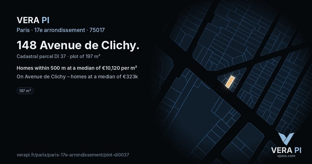 148 Avenue de Clichy, 17e arrondissement at night – the plot lit, the parcels around coloured by the prices near them