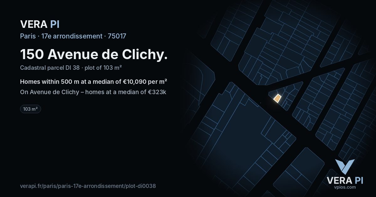 150 Avenue de Clichy, 17e arrondissement at night – the plot lit, the parcels around coloured by the prices near them