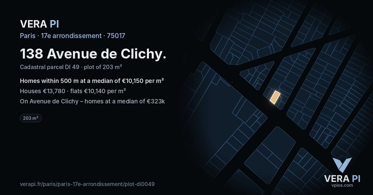 138 Avenue de Clichy, 17e arrondissement at night – the plot lit, the parcels around coloured by the prices near them