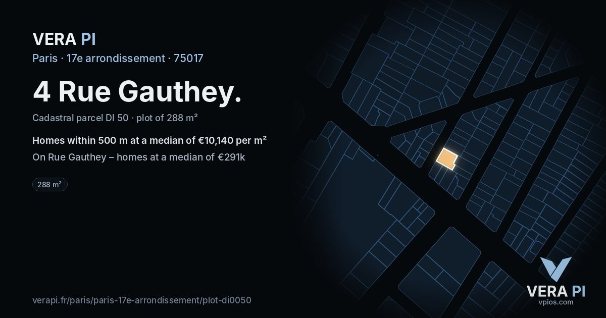 4 Rue Gauthey, 17e arrondissement at night – the plot lit, the parcels around coloured by the prices near them