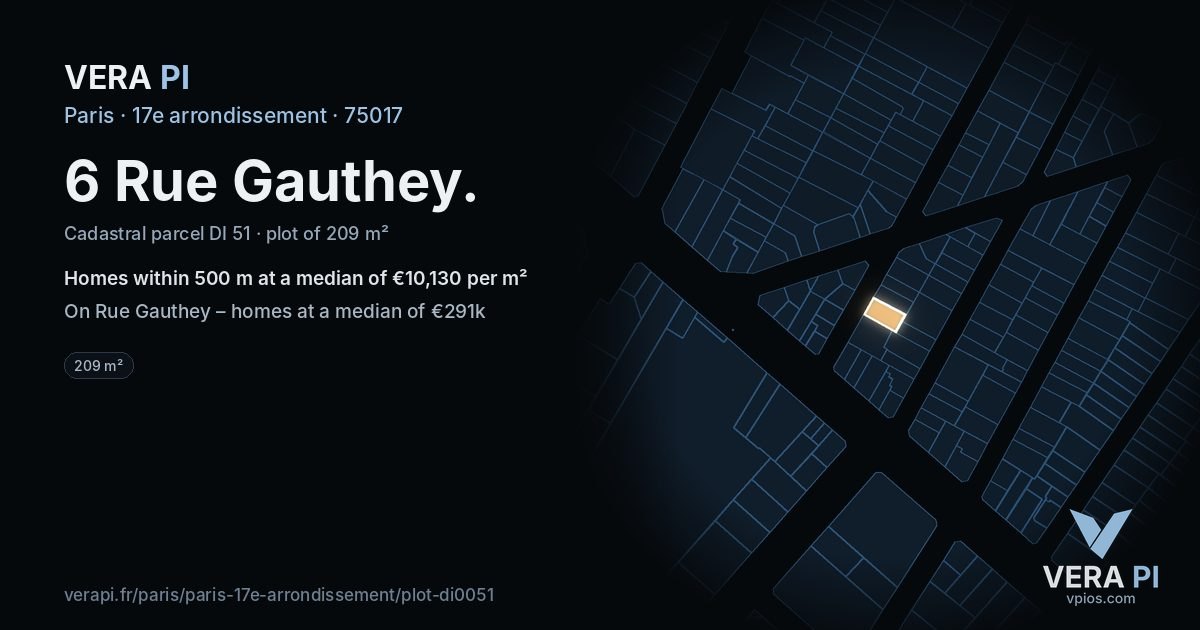 6 Rue Gauthey, 17e arrondissement at night – the plot lit, the parcels around coloured by the prices near them