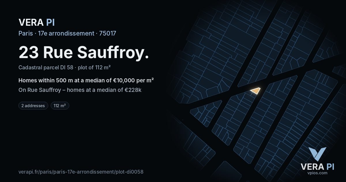 23 Rue Sauffroy, 17e arrondissement at night – the plot lit, the parcels around coloured by the prices near them