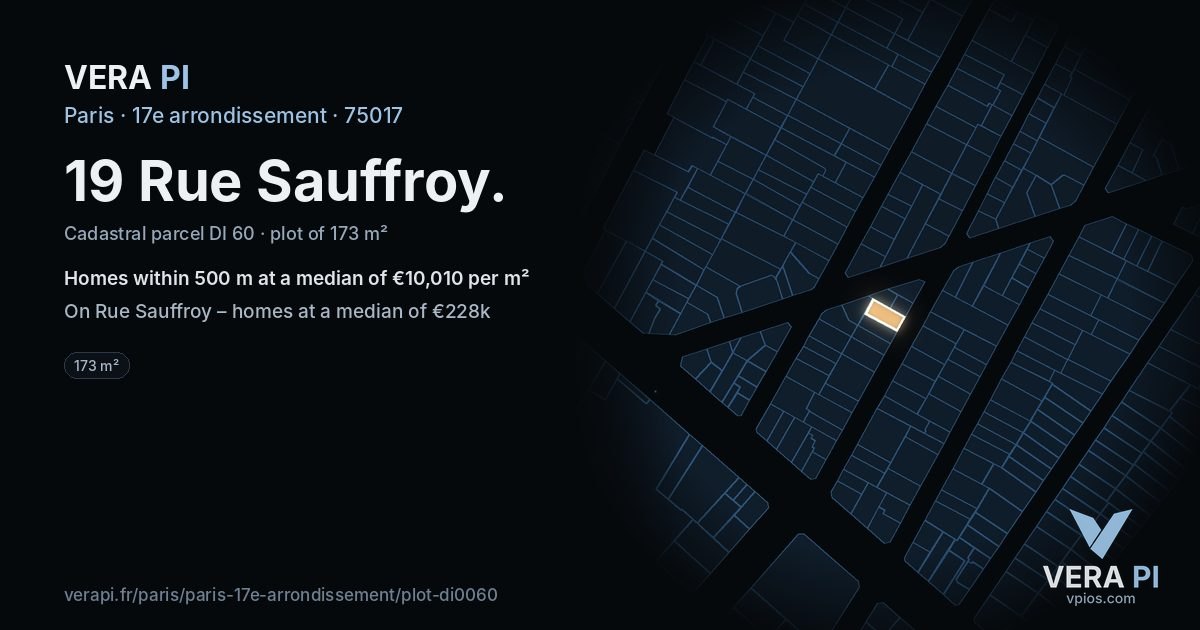 19 Rue Sauffroy, 17e arrondissement at night – the plot lit, the parcels around coloured by the prices near them