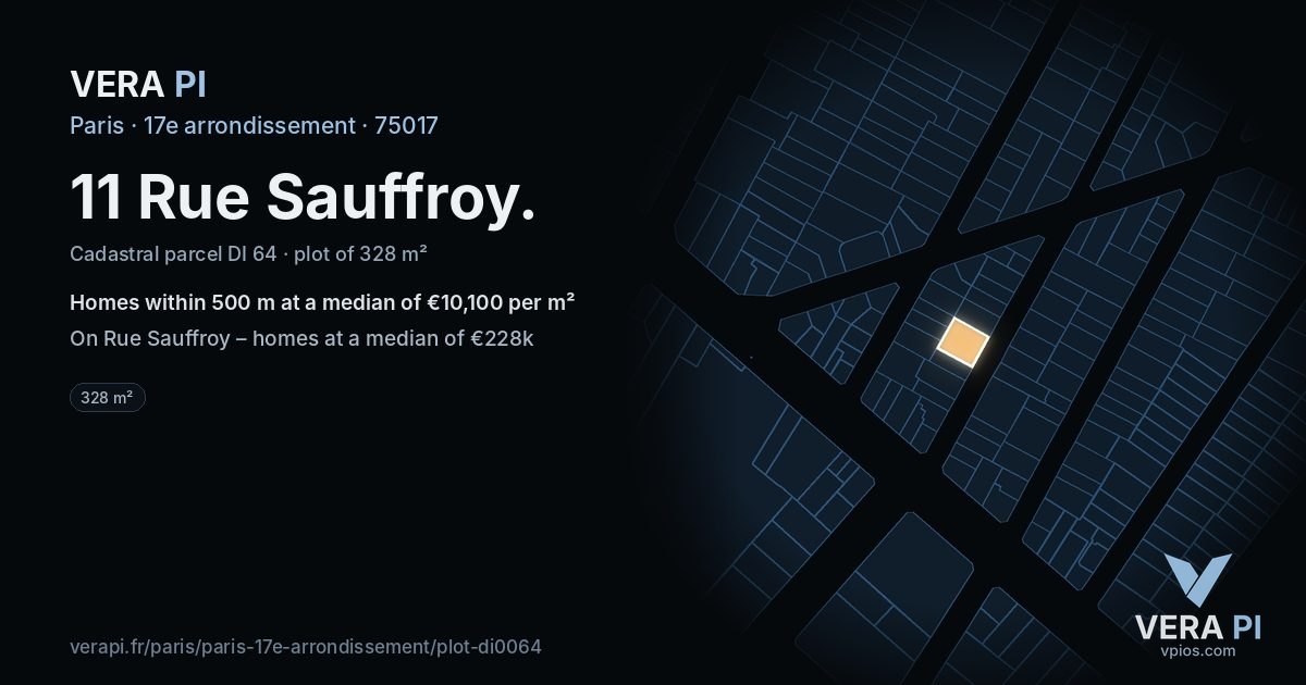11 Rue Sauffroy, 17e arrondissement at night – the plot lit, the parcels around coloured by the prices near them