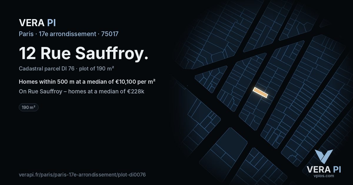 12 Rue Sauffroy, 17e arrondissement at night – the plot lit, the parcels around coloured by the prices near them