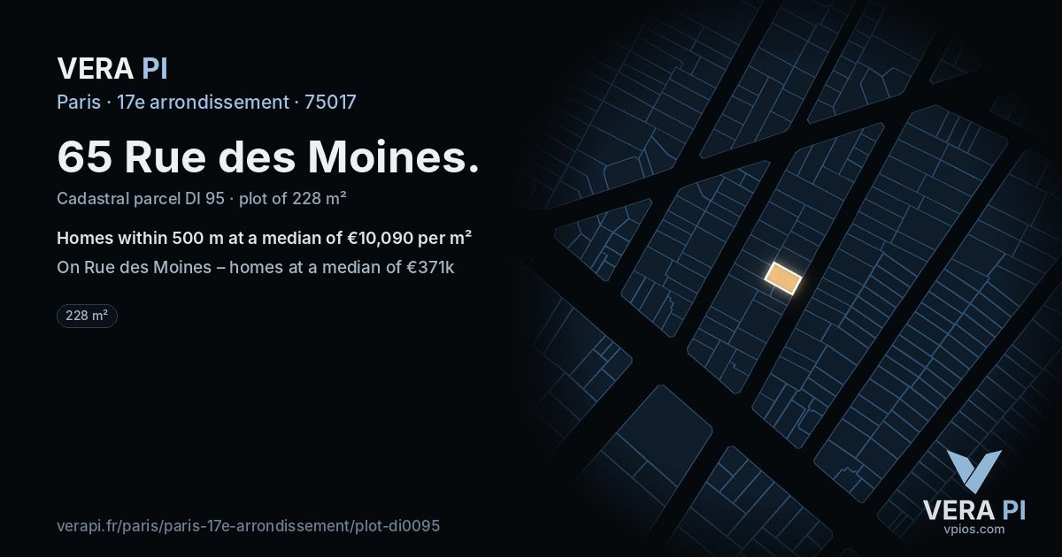 65 Rue des Moines, 17e arrondissement at night – the plot lit, the parcels around coloured by the prices near them