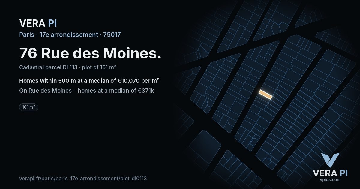 76 Rue des Moines, 17e arrondissement at night – the plot lit, the parcels around coloured by the prices near them