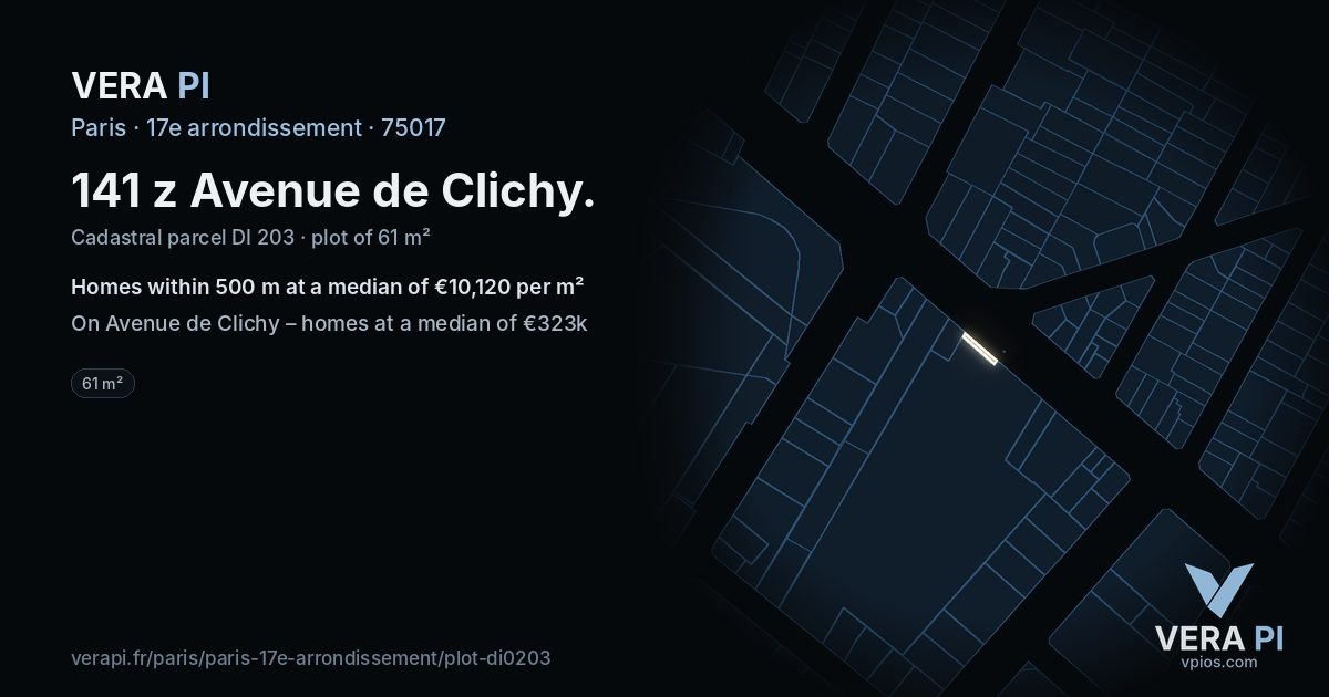 141 z Avenue de Clichy, 17e arrondissement at night – the plot lit, the parcels around coloured by the prices near them
