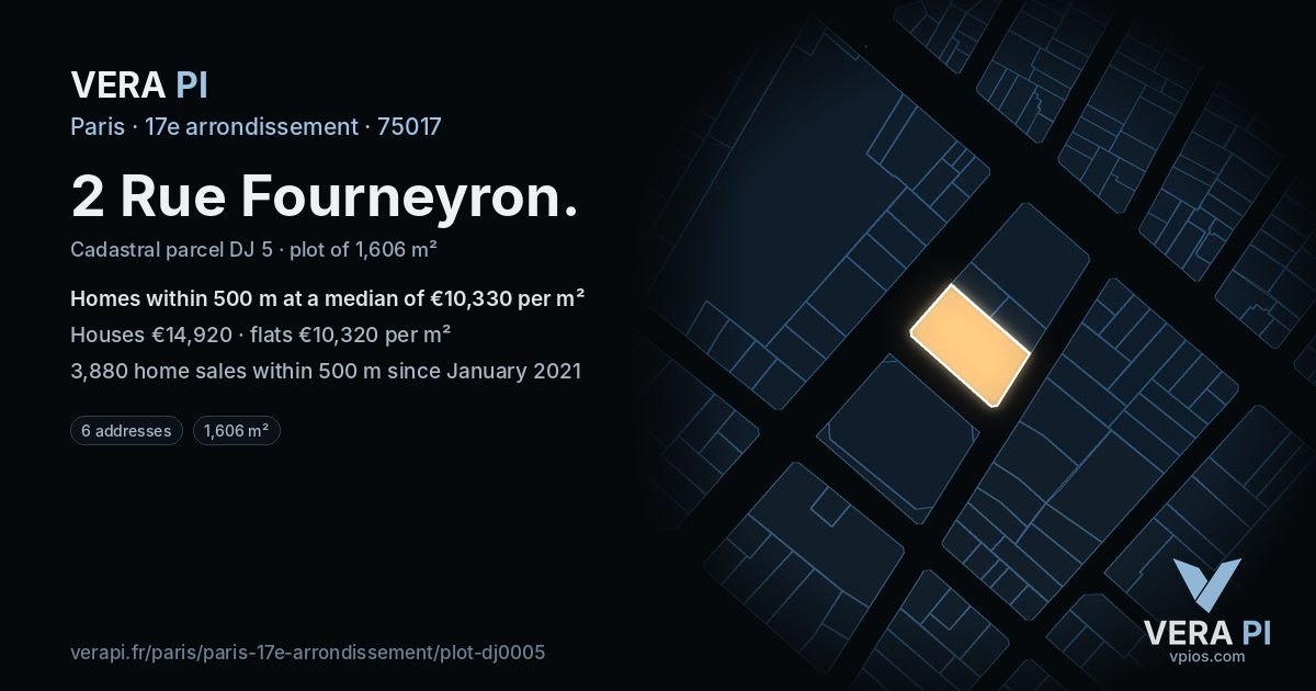 2 Rue Fourneyron, 17e arrondissement at night – the plot lit, the parcels around coloured by the prices near them