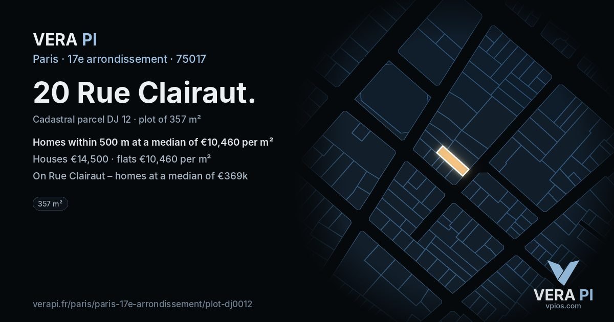 20 Rue Clairaut, 17e arrondissement at night – the plot lit, the parcels around coloured by the prices near them