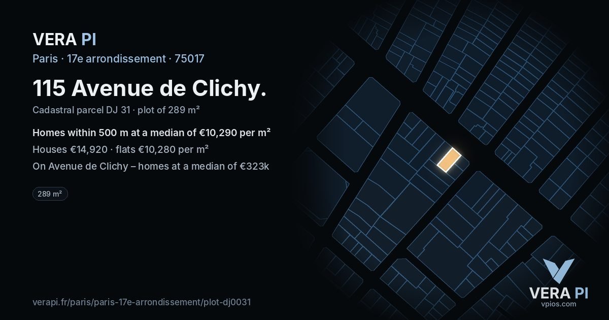 115 Avenue de Clichy, 17e arrondissement at night – the plot lit, the parcels around coloured by the prices near them